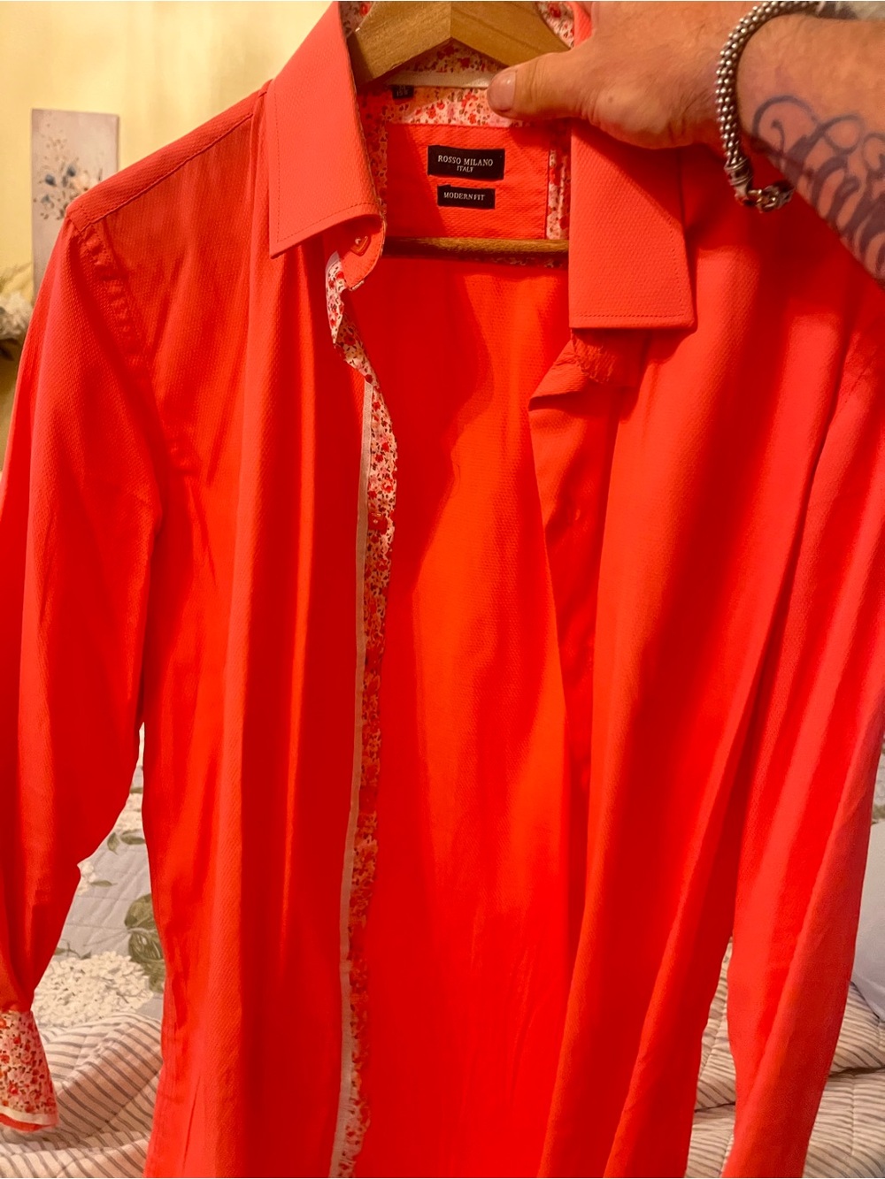 Men's Italian Bright Coral Button-Up dress Shirt size 15.5 beautiful and fun.